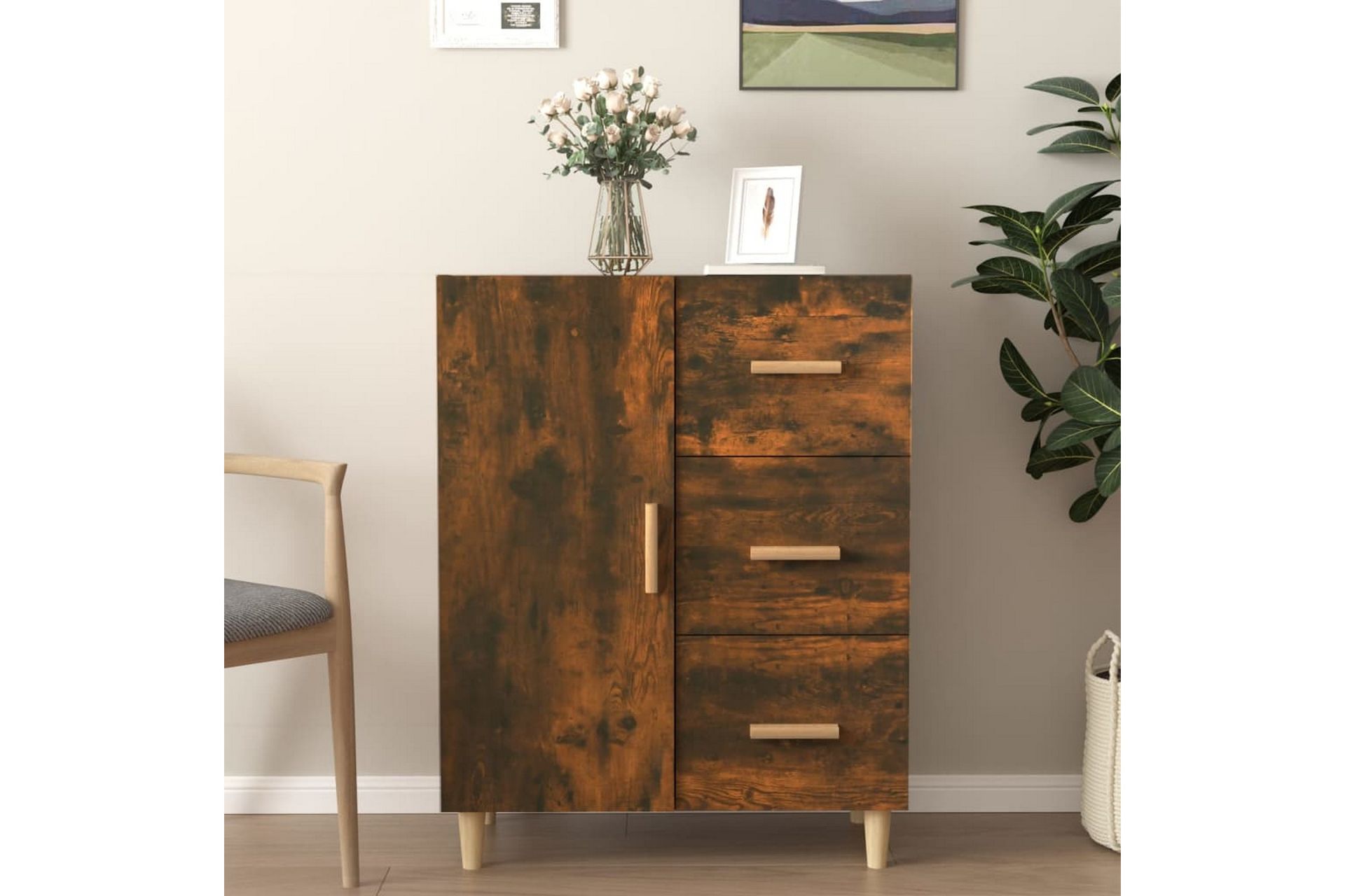 beBasic Skjenk røkt eik 69,5x34x90 cm konstruert tre - Brun - Oppbevaring - Oppbevaringsmøbler - Sideboard & skjenker