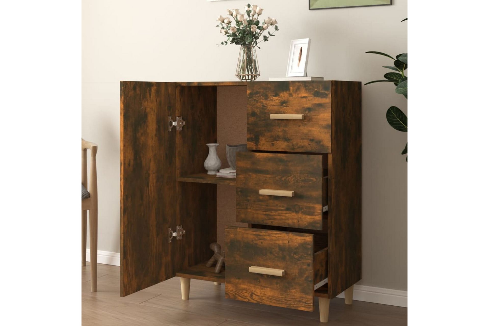 beBasic Skjenk røkt eik 69,5x34x90 cm konstruert tre - Brun - Oppbevaring - Oppbevaringsmøbler - Sideboard & skjenker