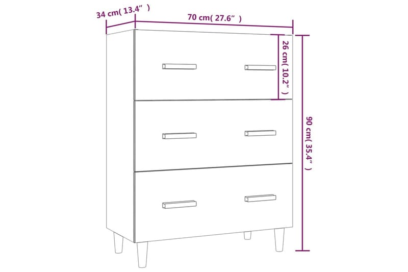 beBasic Skjenk røkt eik 70x34x90 cm konstruert tre - Brun - Oppbevaring - Oppbevaringsmøbler - Sideboard & skjenker