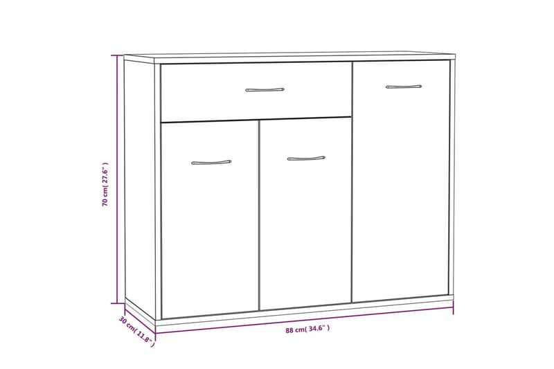 beBasic Skjenk røkt eik 88x30x70 cm konstruert tre - Brun - Sideboard & skjenker