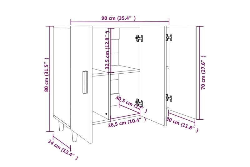 beBasic Skjenk røkt eik 90x34x80 cm konstruert tre - Brun - Sideboard & skjenker