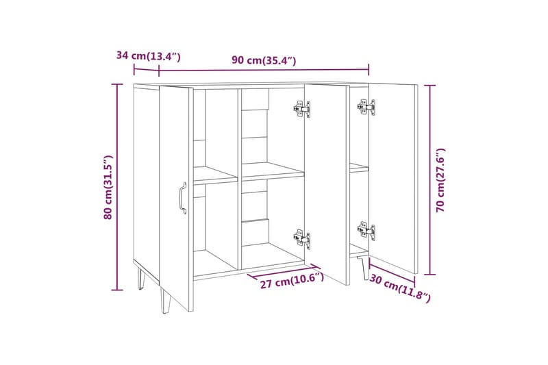 beBasic Skjenk røkt eik 90x34x80 cm konstruert tre - Brun - Oppbevaring - Oppbevaringsmøbler - Sideboard & skjenker