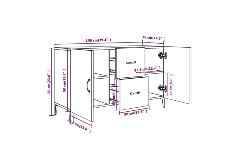 beBasic Skjenk sonoma eik 100x36x60 cm konstruert tre - Brun - Oppbevaring - Oppbevaringsmøbler - Sideboard & skjenker