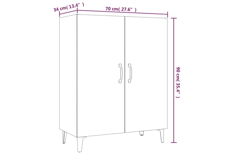 beBasic Skjenk sonoma eik 70x34x90 cm konstruert tre - Brun - Sideboard & skjenker