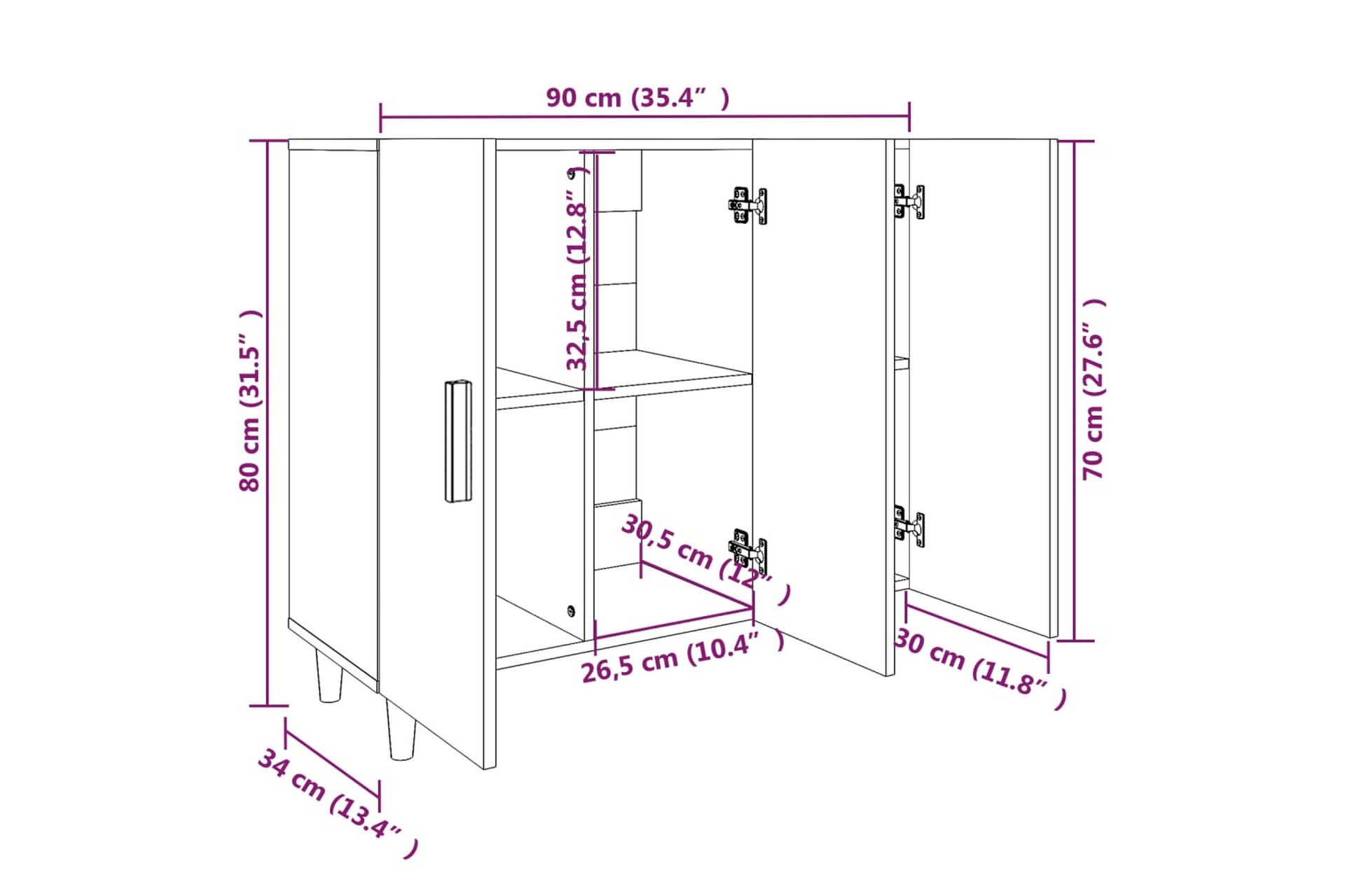 beBasic Skjenk sonoma eik 90x34x80 cm konstruert tre - Brun - Oppbevaring - Oppbevaringsmøbler - Sideboard & skjenker