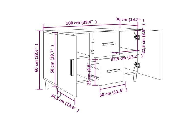 beBasic Skjenk svart 100x36x60 cm konstruert tre - Svart - Oppbevaring - Oppbevaringsmøbler - Sideboard & skjenker