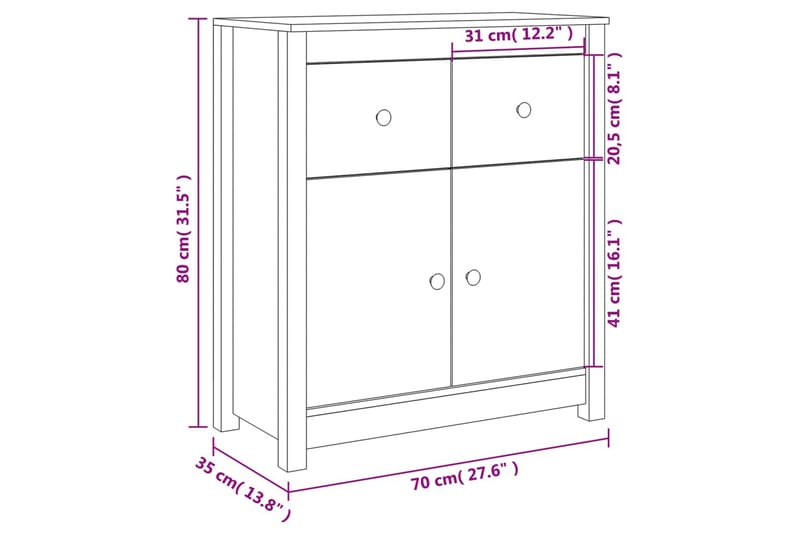 beBasic Skjenk svart 70x35x80 cm heltre furu - Svart - Oppbevaring - Oppbevaringsmøbler - Sideboard & skjenker