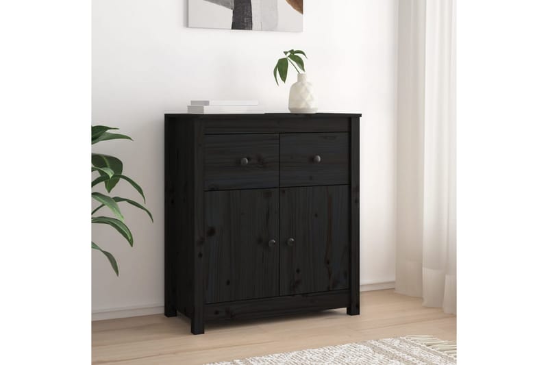 beBasic Skjenk svart 70x35x80 cm heltre furu - Svart - Sideboard & skjenker