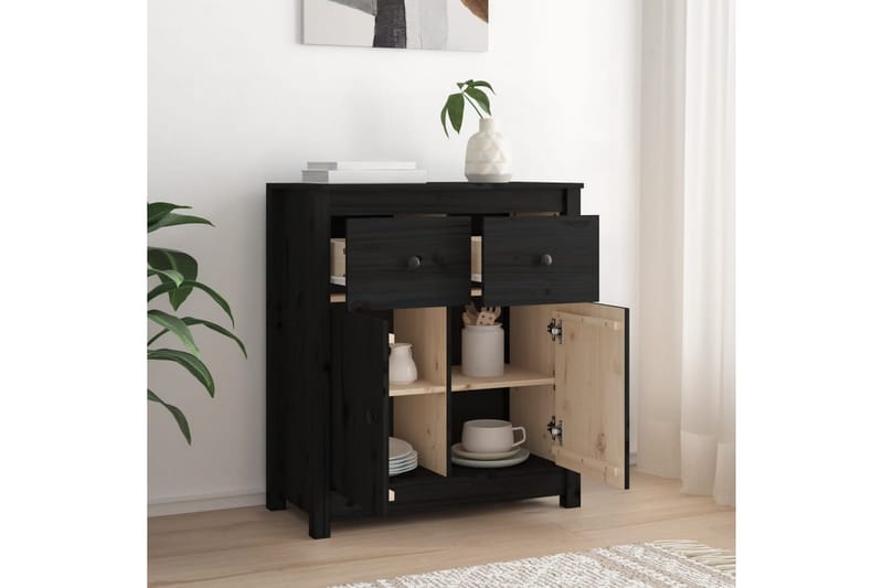 beBasic Skjenk svart 70x35x80 cm heltre furu - Svart - Oppbevaring - Oppbevaringsmøbler - Sideboard & skjenker