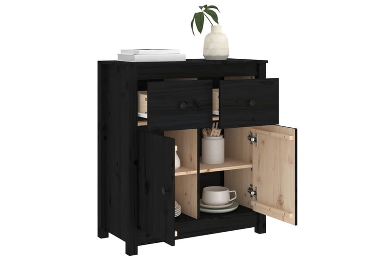 beBasic Skjenk svart 70x35x80 cm heltre furu - Svart - Oppbevaring - Oppbevaringsmøbler - Sideboard & skjenker