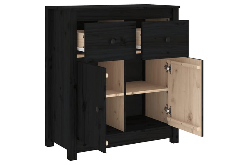 beBasic Skjenk svart 70x35x80 cm heltre furu - Svart - Oppbevaring - Oppbevaringsmøbler - Sideboard & skjenker