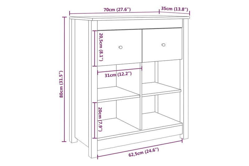 beBasic Skjenk svart 70x35x80 cm heltre furu - Svart - Oppbevaring - Oppbevaringsmøbler - Sideboard & skjenker