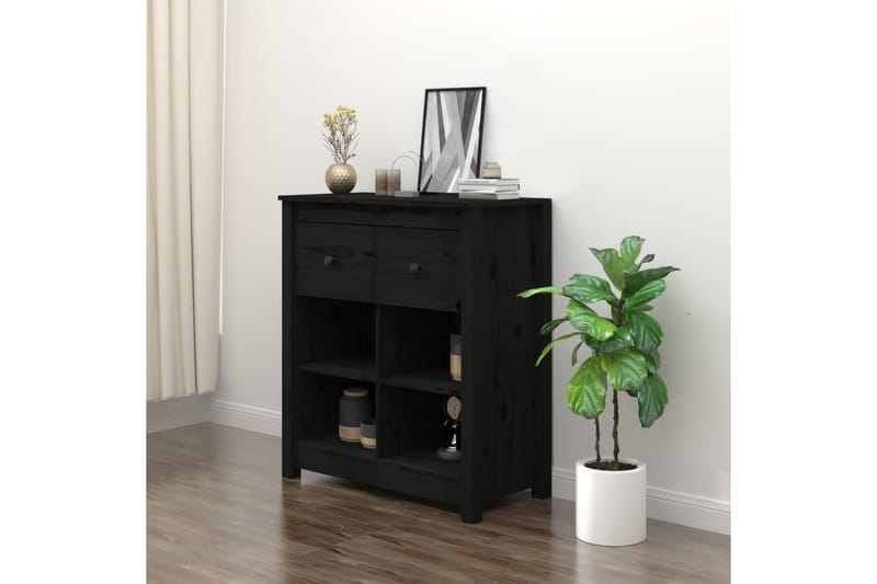 beBasic Skjenk svart 70x35x80 cm heltre furu - Svart - Oppbevaring - Oppbevaringsmøbler - Sideboard & skjenker