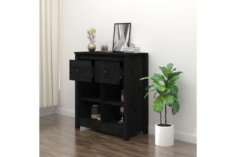 beBasic Skjenk svart 70x35x80 cm heltre furu - Svart - Oppbevaring - Oppbevaringsmøbler - Sideboard & skjenker