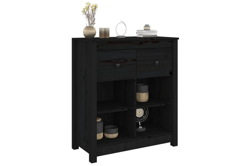 beBasic Skjenk svart 70x35x80 cm heltre furu - Svart - Oppbevaring - Oppbevaringsmøbler - Sideboard & skjenker