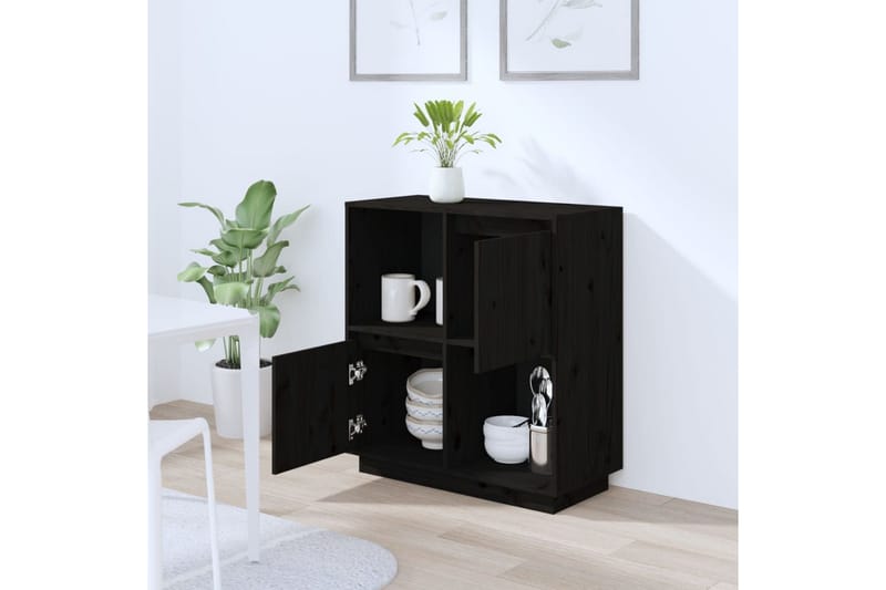 beBasic Skjenk svart 74x35x80 cm heltre furu - Svart - Oppbevaring - Oppbevaringsmøbler - Sideboard & skjenker