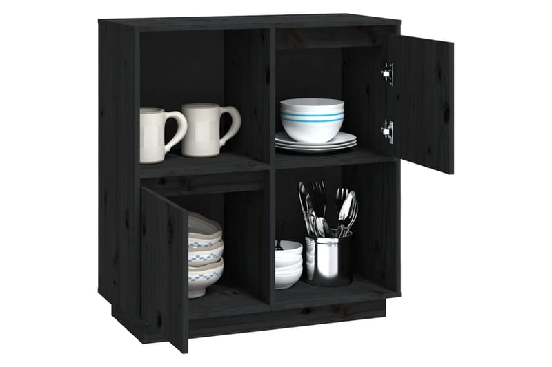 beBasic Skjenk svart 74x35x80 cm heltre furu - Svart - Oppbevaring - Oppbevaringsmøbler - Sideboard & skjenker