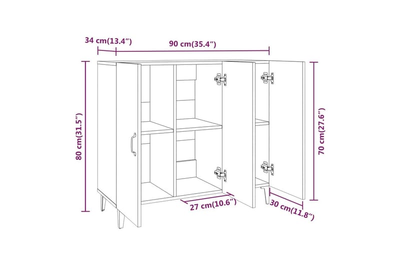 beBasic Skjenk svart 90x34x80 cm konstruert tre - Svart - Oppbevaring - Oppbevaringsmøbler - Sideboard & skjenker