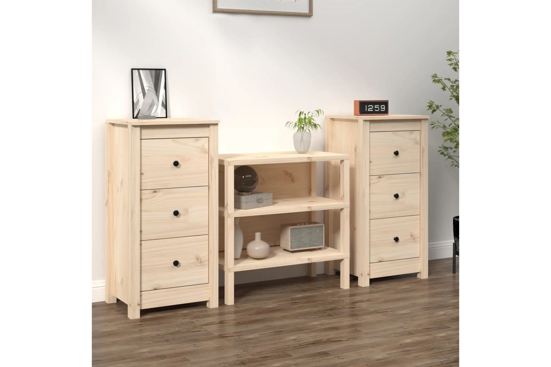 beBasic Skjenker 2 stk 40x35x80 cm heltre furu - Brun - Oppbevaring - Oppbevaringsmøbler - Sideboard & skjenker