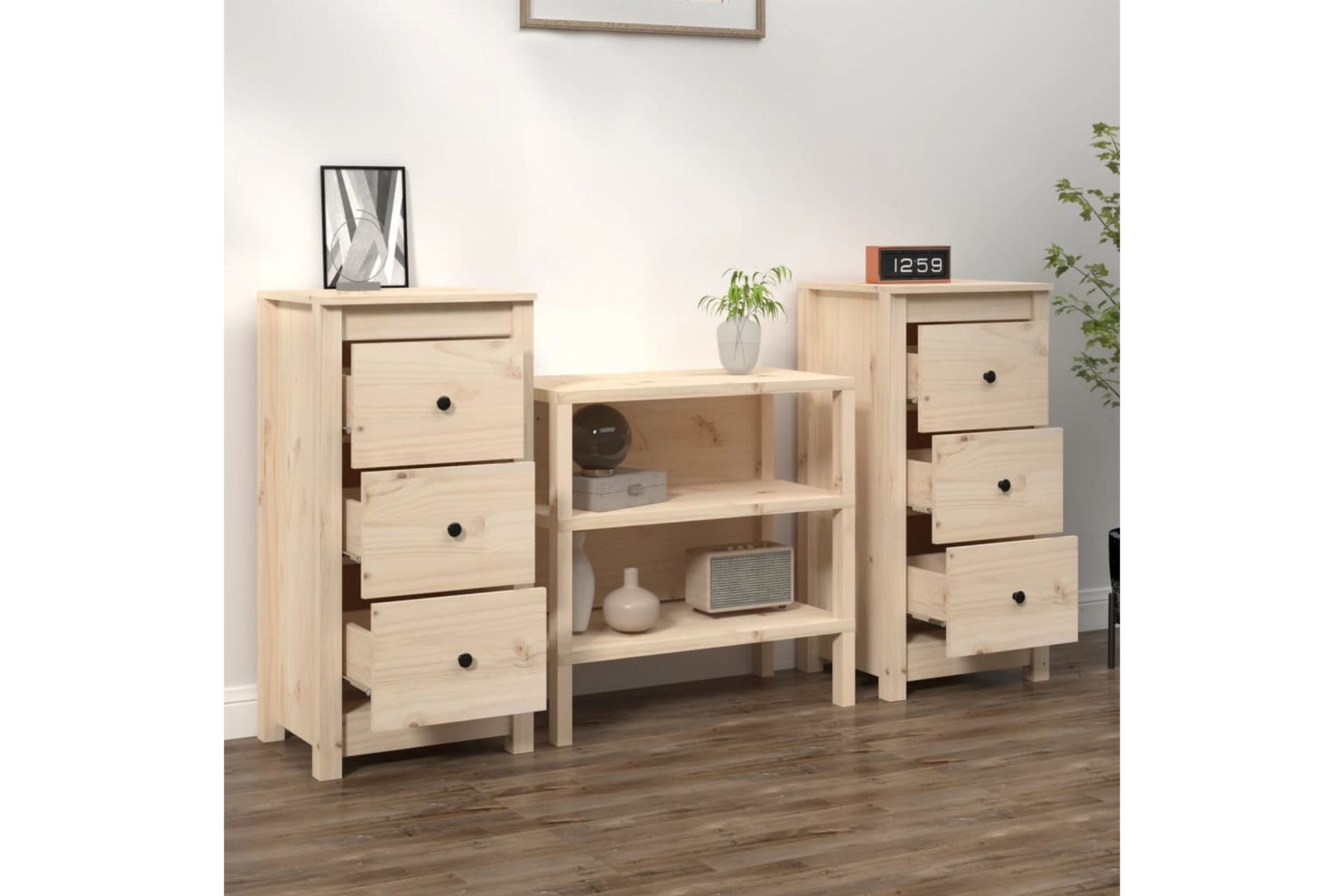 beBasic Skjenker 2 stk 40x35x80 cm heltre furu - Brun - Oppbevaring - Oppbevaringsmøbler - Sideboard & skjenker