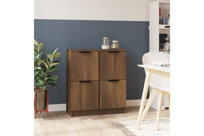 beBasic Skjenker 2 stk brun eik 30x30x70 cm konstruert tre - Brun - Oppbevaring - Oppbevaringsmøbler - Sideboard & skjenker