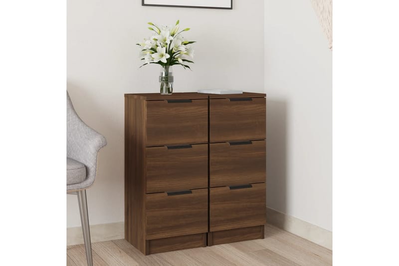 beBasic Skjenker 2 stk brun eik 30x30x70 cm konstruert tre - Brun - Oppbevaring - Oppbevaringsmøbler - Sideboard & skjenker
