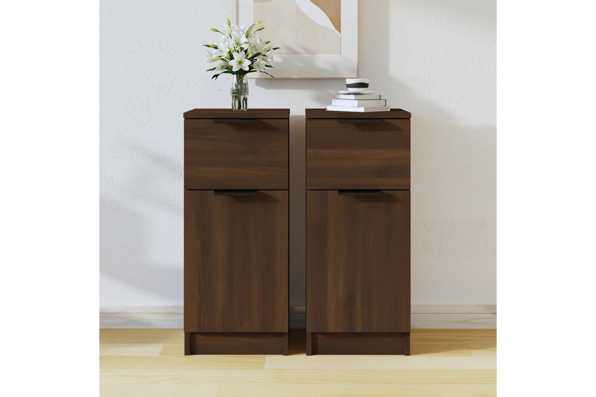 beBasic Skjenker 2 stk brun eik 30x30x70 cm konstruert tre - Brun - Oppbevaring - Oppbevaringsmøbler - Sideboard & skjenker