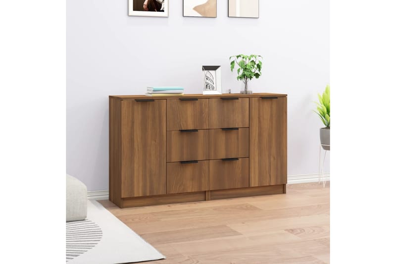 beBasic Skjenker 2 stk brun eik 60x30x70 cm konstruert tre - Brun - Oppbevaring - Oppbevaringsmøbler - Sideboard & skjenker