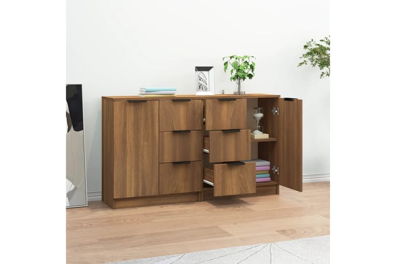 beBasic Skjenker 2 stk brun eik 60x30x70 cm konstruert tre - Brun - Oppbevaring - Oppbevaringsmøbler - Sideboard & skjenker