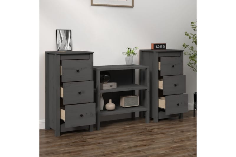 beBasic Skjenker 2 stk grå 40x35x80 cm heltre furu - GrÃ¥ - Oppbevaring - Oppbevaringsmøbler - Sideboard & skjenker