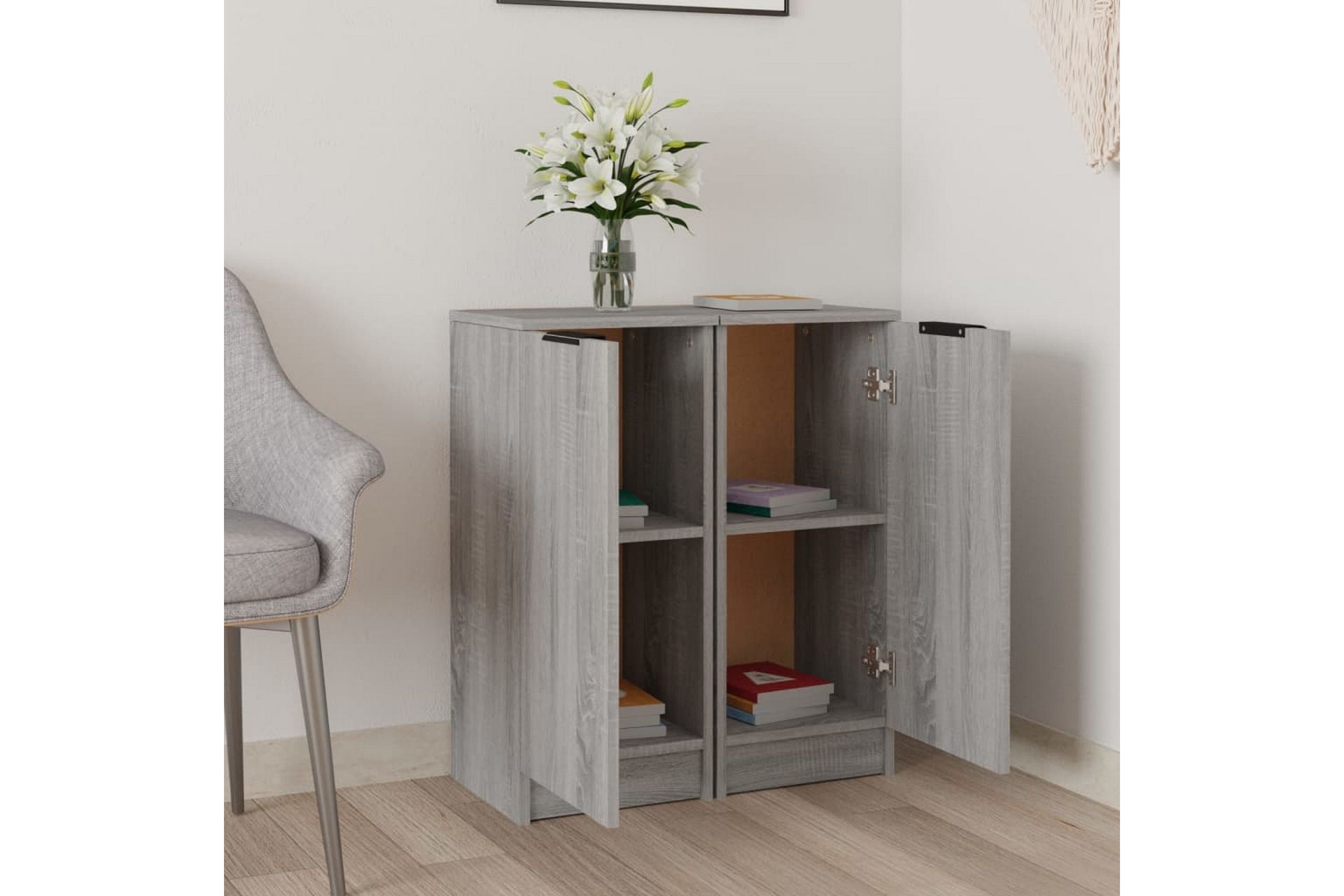 beBasic Skjenker 2 stk grå sonoma 30x30x70 cm konstruert tre - GrÃ¥ - Oppbevaring - Oppbevaringsmøbler - Sideboard & skjenker