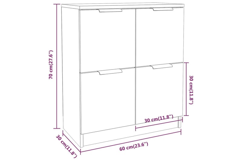 beBasic Skjenker 2 stk grå sonoma 60x30x70 cm konstruert tre - GrÃ¥ - Sideboard & skjenker