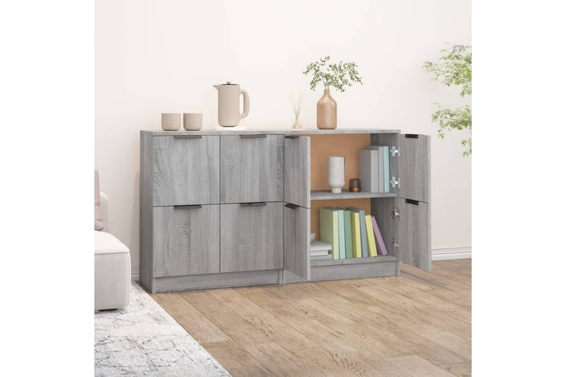 beBasic Skjenker 2 stk grå sonoma 60x30x70 cm konstruert tre - GrÃ¥ - Sideboard & skjenker