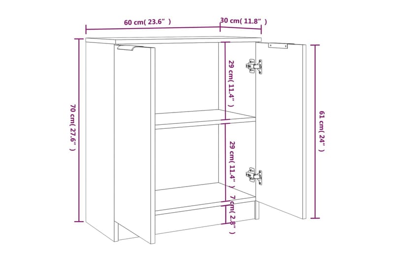 beBasic Skjenker 2 stk grå sonoma 60x30x70 cm konstruert tre - GrÃ¥ - Oppbevaring - Oppbevaringsmøbler - Sideboard & skjenker