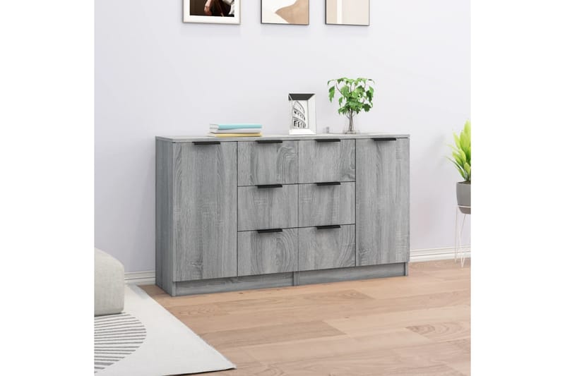 beBasic Skjenker 2 stk grå sonoma 60x30x70 cm konstruert tre - GrÃ¥ - Sideboard & skjenker