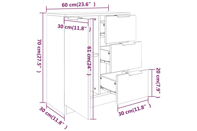 beBasic Skjenker 2 stk høyglans hvit 60x30x70 cm konstruert tre - Hvit - Sideboard & skjenker