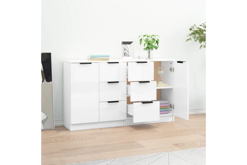 beBasic Skjenker 2 stk høyglans hvit 60x30x70 cm konstruert tre - Hvit - Oppbevaring - Oppbevaringsmøbler - Sideboard & skjenker