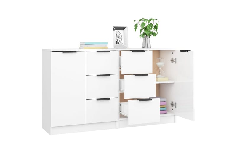 beBasic Skjenker 2 stk høyglans hvit 60x30x70 cm konstruert tre - Hvit - Sideboard & skjenker