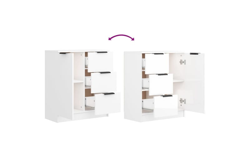 beBasic Skjenker 2 stk høyglans hvit 60x30x70 cm konstruert tre - Hvit - Oppbevaring - Oppbevaringsmøbler - Sideboard & skjenker
