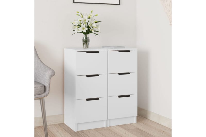 beBasic Skjenker 2 stk hvit 30x30x70 cm konstruert tre - Hvit - Sideboard & skjenker