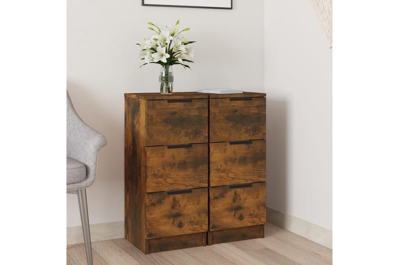 beBasic Skjenker 2 stk røkt eik 30x30x70 cm konstruert tre - Brun - Oppbevaring - Oppbevaringsmøbler - Sideboard & skjenker