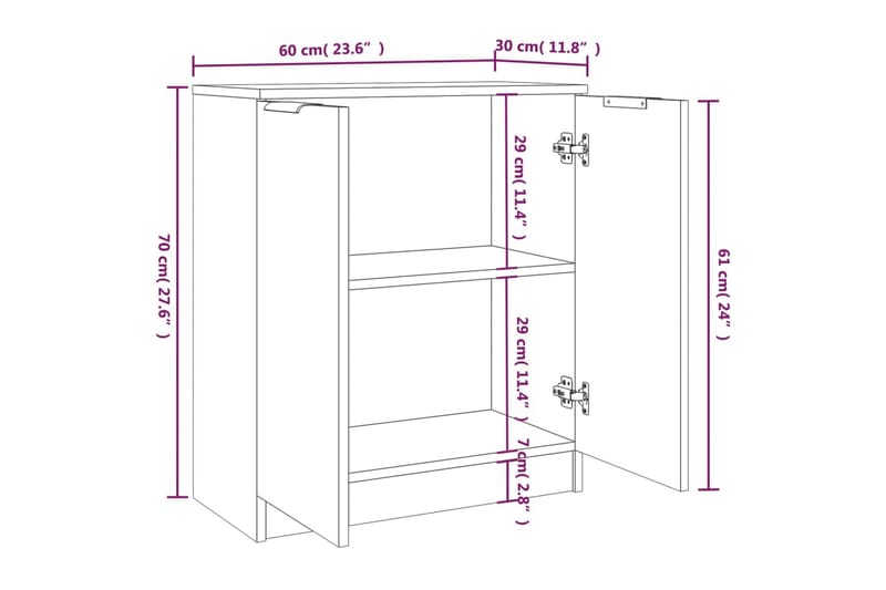 beBasic Skjenker 2 stk røkt eik 60x30x70 cm konstruert tre - Brun - Oppbevaring - Oppbevaringsmøbler - Sideboard & skjenker
