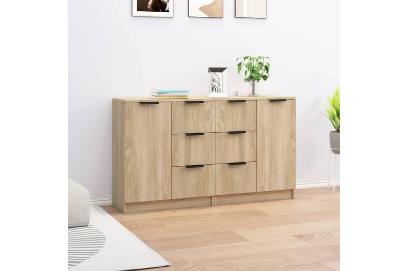 beBasic Skjenker 2 stk sonoma eik 60x30x70 cm konstruert tre - Brun - Oppbevaring - Oppbevaringsmøbler - Sideboard & skjenker