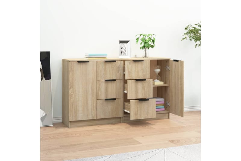 beBasic Skjenker 2 stk sonoma eik 60x30x70 cm konstruert tre - Brun - Oppbevaring - Oppbevaringsmøbler - Sideboard & skjenker