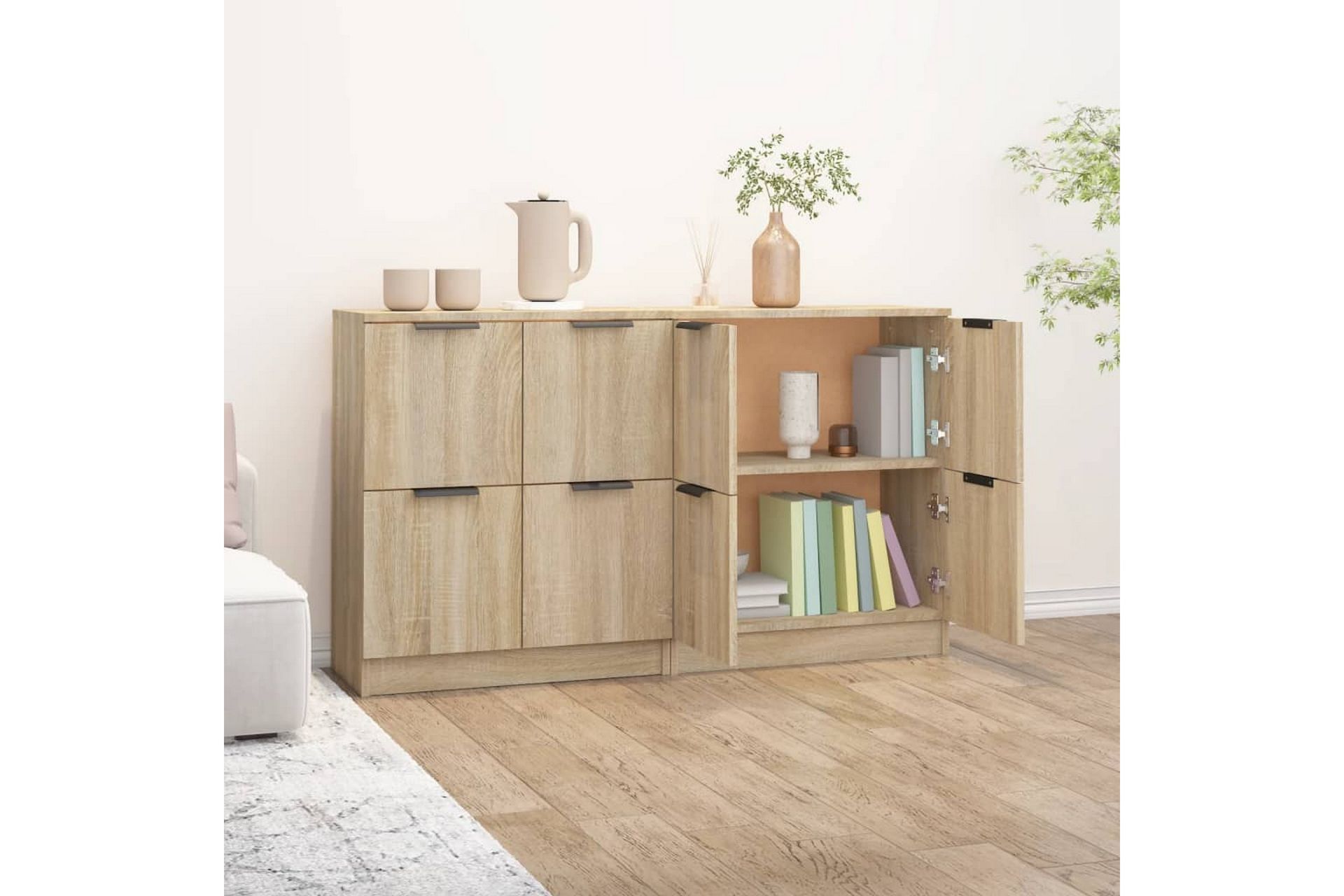 beBasic Skjenker 2 stk sonoma eik 60x30x70 cm konstruert tre - Brun - Oppbevaring - Oppbevaringsmøbler - Sideboard & skjenker