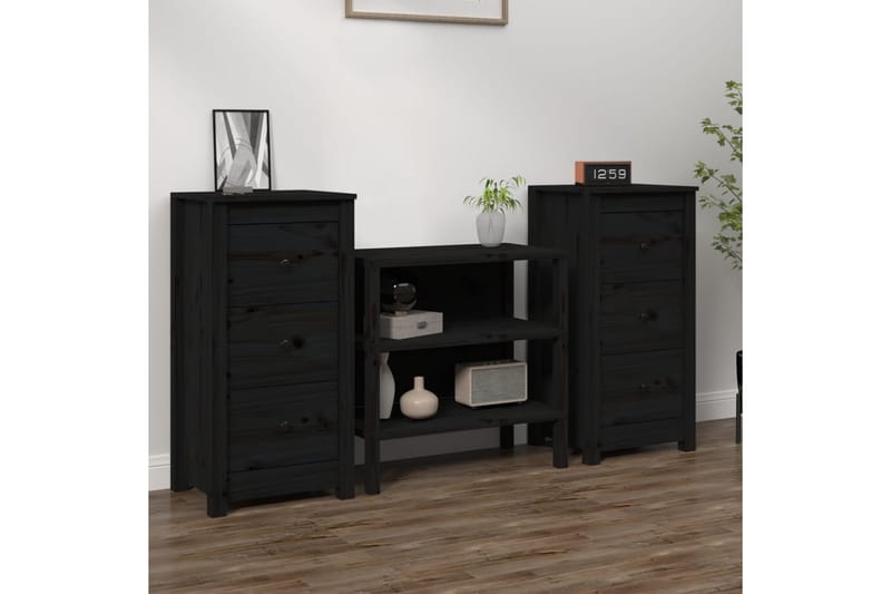 beBasic Skjenker 2 stk svart 40x35x80 cm heltre furu - Svart - Oppbevaring - Oppbevaringsmøbler - Sideboard & skjenker