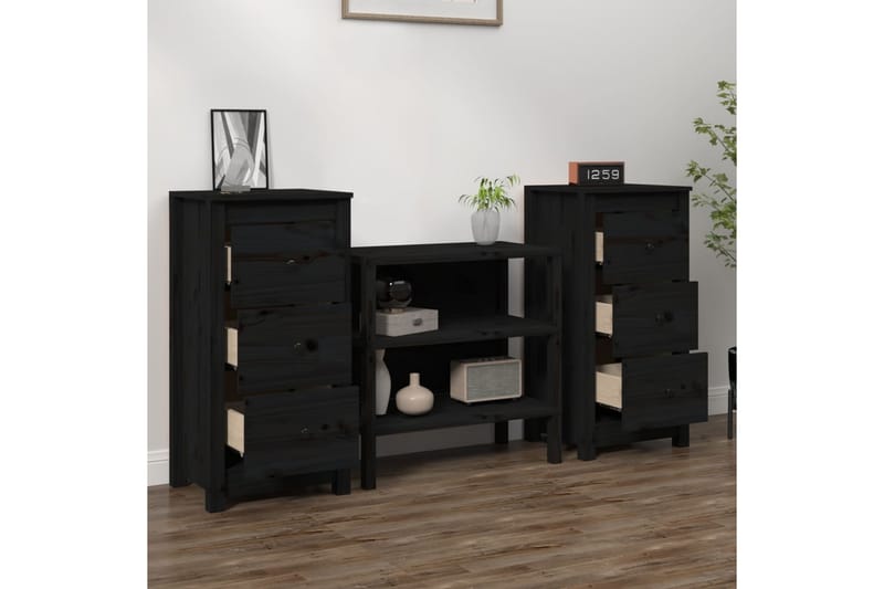 beBasic Skjenker 2 stk svart 40x35x80 cm heltre furu - Svart - Oppbevaring - Oppbevaringsmøbler - Sideboard & skjenker