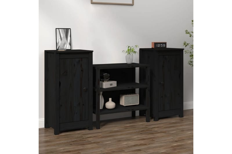 beBasic Skjenker 2 stk svart 40x35x80 cm heltre furu - Svart - Oppbevaring - Oppbevaringsmøbler - Sideboard & skjenker