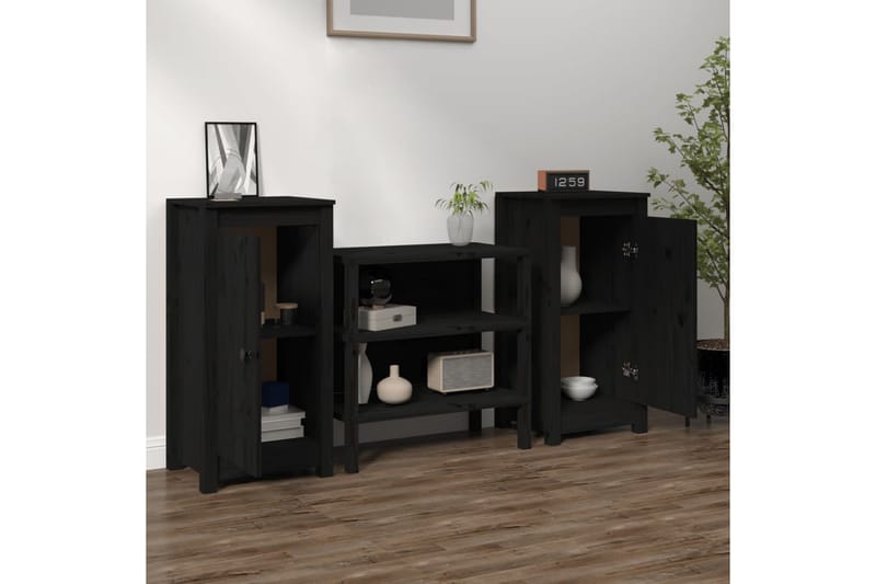 beBasic Skjenker 2 stk svart 40x35x80 cm heltre furu - Svart - Sideboard & skjenker