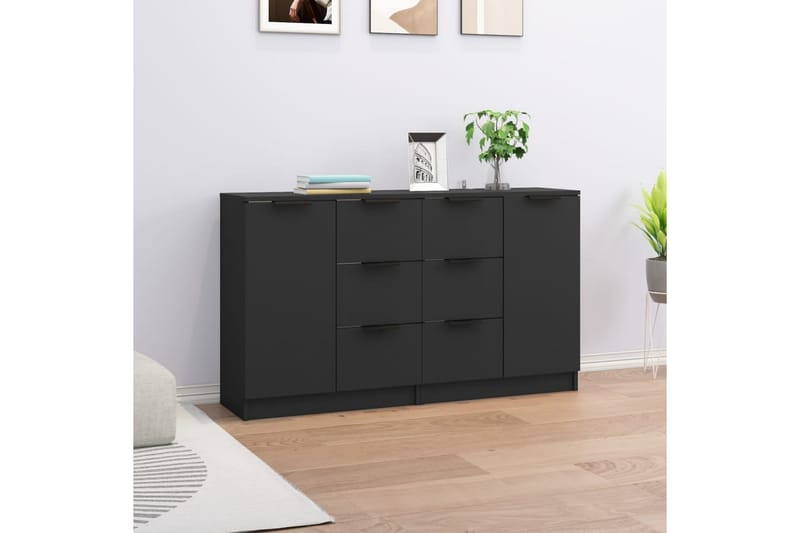 beBasic Skjenker 2 stk svart 60x30x70 cm konstruert tre - Svart - Sideboard & skjenker